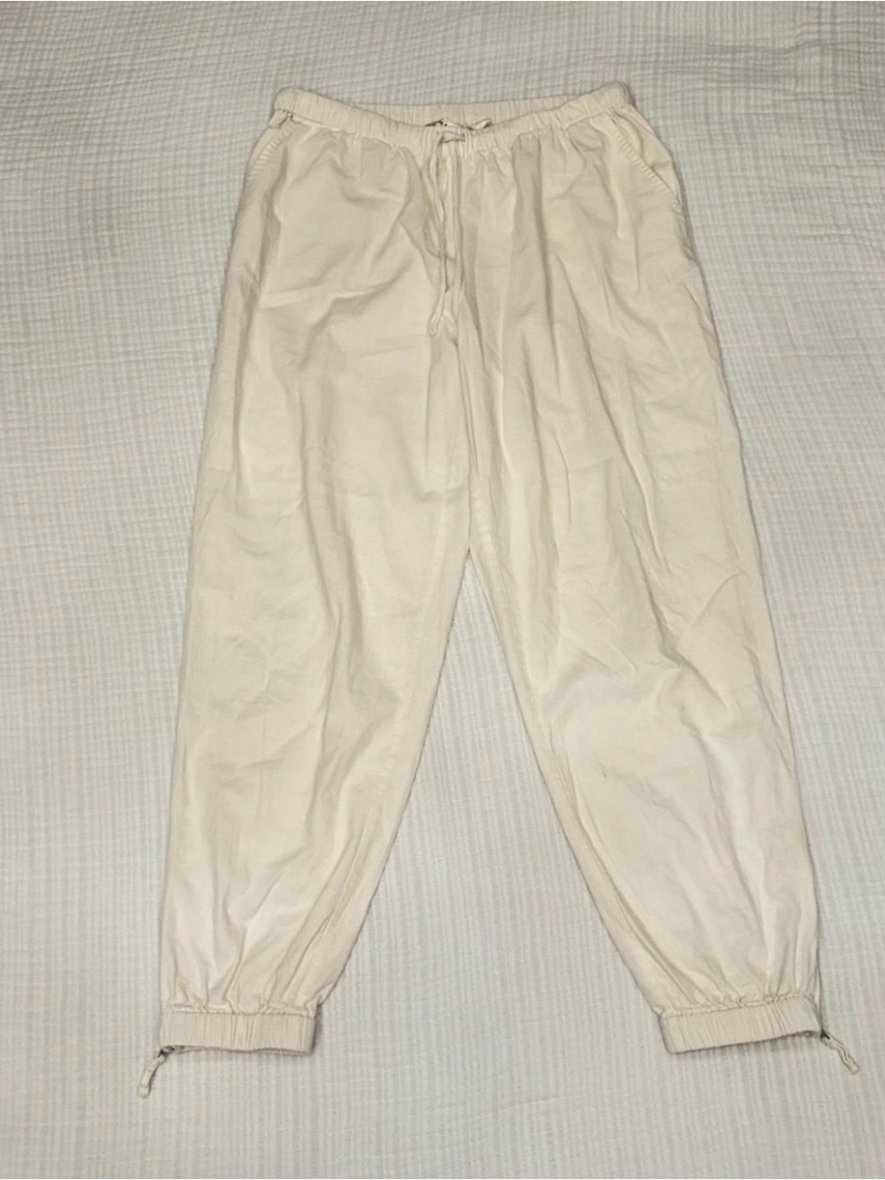 max studio white linen blend jogger pants